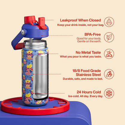 Insulated Water Bottle with Straw Stainless Steel Water Bottle, Leak-Proof, BPA-Free, Double Wall Vacuum Keeps Cold for 24 Hours for Sports, Travel, School (26 oz, Cotton Candy) - Colors B