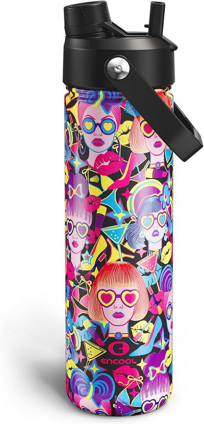 Insulated Water Bottle with Straw Stainless Steel Water Bottle, Leak-Proof, BPA-Free, Double Wall Vacuum Keeps Cold for 24 Hours for Sports, Travel, School (26 oz, Cotton Candy) - Colors B