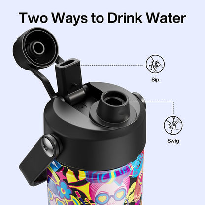 Insulated Water Bottle with Straw Stainless Steel Water Bottle, Leak-Proof, BPA-Free, Double Wall Vacuum Keeps Cold for 24 Hours for Sports, Travel, School (26 oz, Cotton Candy) - Colors B
