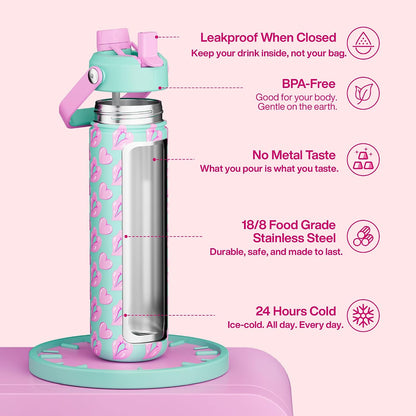 Insulated Water Bottle with Straw Stainless Steel Water Bottle, Leak-Proof, BPA-Free, Double Wall Vacuum Keeps Cold for 24 Hours for Sports, Travel, School (26 oz, Cotton Candy) - Colors B