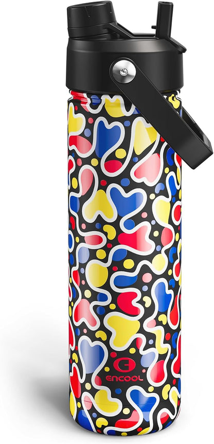 Insulated Water Bottle with Straw Stainless Steel Water Bottle, Leak-Proof, BPA-Free, Double Wall Vacuum Keeps Cold for 24 Hours for Sports, Travel, School (26 oz, Cotton Candy) - Colors B
