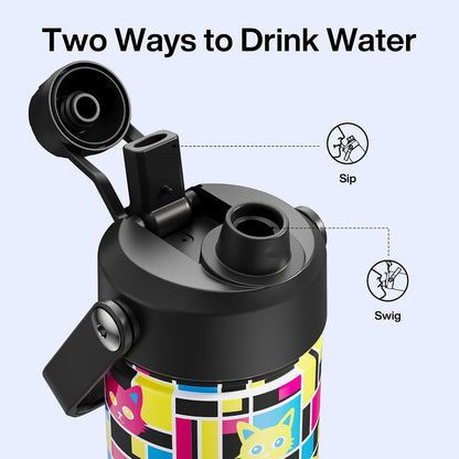 Insulated Water Bottle with Straw Stainless Steel Water Bottle, Leak-Proof, BPA-Free, Double Wall Vacuum Keeps Cold for 24 Hours for Sports, Travel, School (26 oz, Cotton Candy) - Colors B