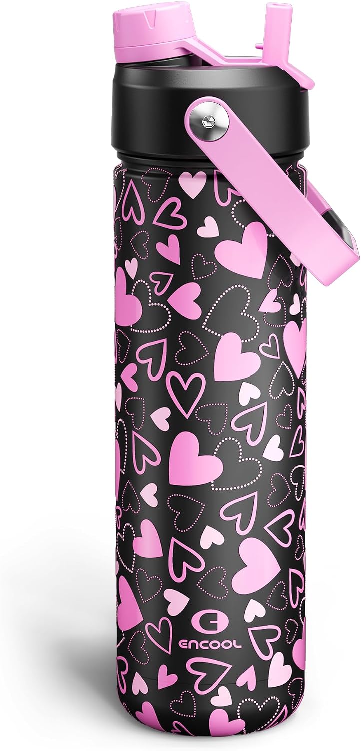 Insulated Water Bottle with Straw Stainless Steel Water Bottle, Leak-Proof, BPA-Free, Double Wall Vacuum Keeps Cold for 24 Hours for Sports, Travel, School (26 oz, Cotton Candy) - Colors B
