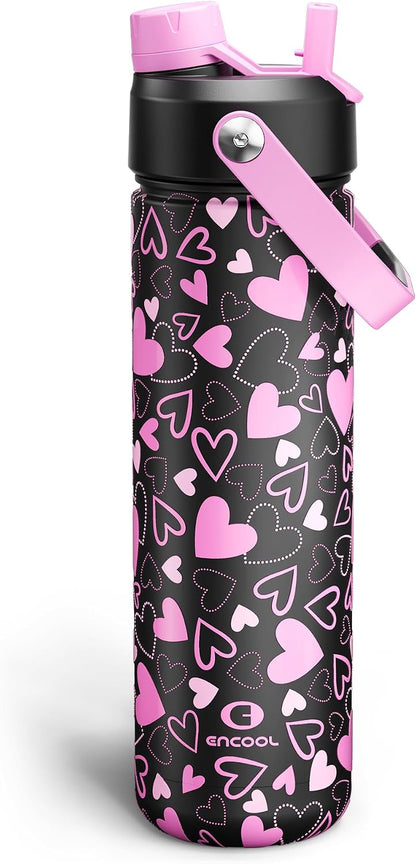 Insulated Water Bottle with Straw Stainless Steel Water Bottle, Leak-Proof, BPA-Free, Double Wall Vacuum Keeps Cold for 24 Hours for Sports, Travel, School (26 oz, Cotton Candy) - Colors B