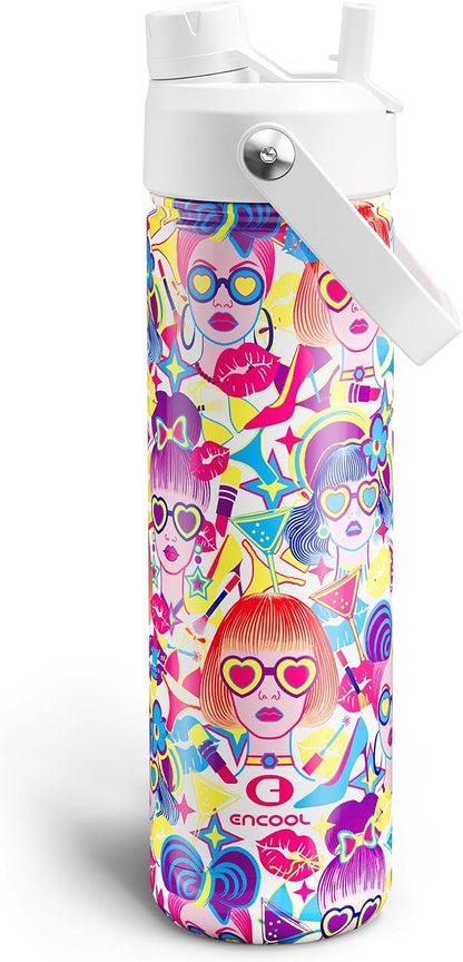 Insulated Water Bottle with Straw Stainless Steel Water Bottle, Leak-Proof, BPA-Free, Double Wall Vacuum Keeps Cold for 24 Hours for Sports, Travel, School (26 oz, Cotton Candy) - Colors B