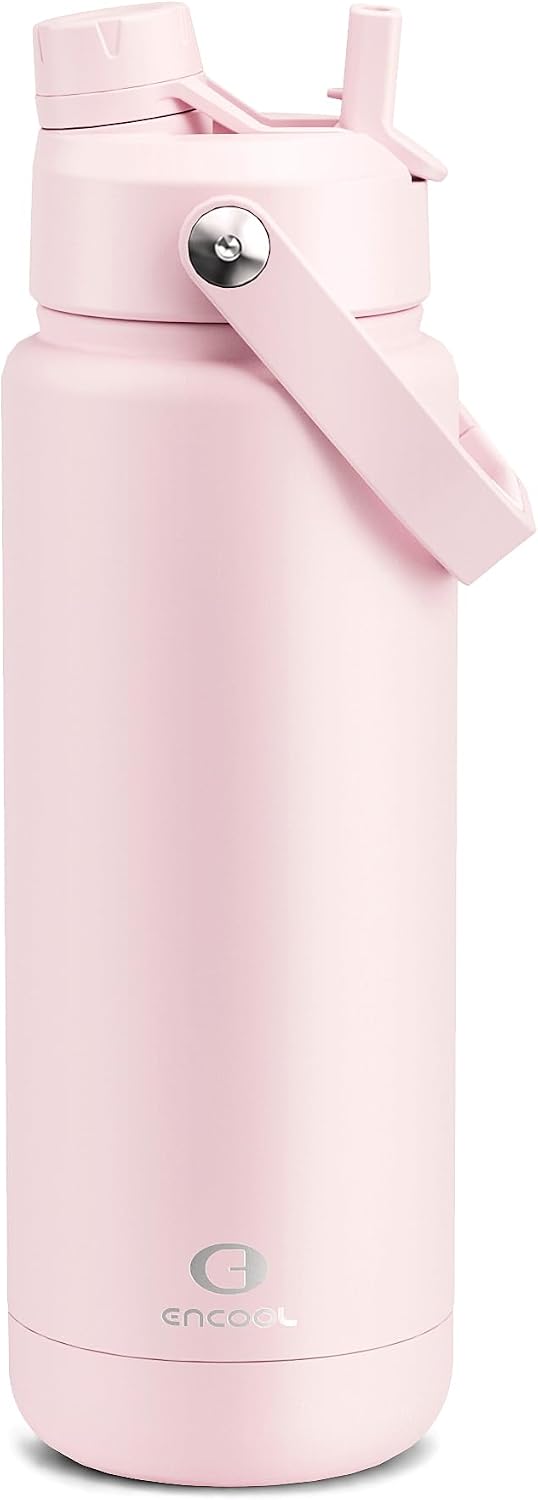 Insulated Water Bottle with Straw Stainless Steel Water Bottle, Leak-Proof, BPA-Free, Double Wall Vacuum Keeps Cold for 24 Hours for Sports, Travel, School (26 oz, Cotton Candy) - Colors B
