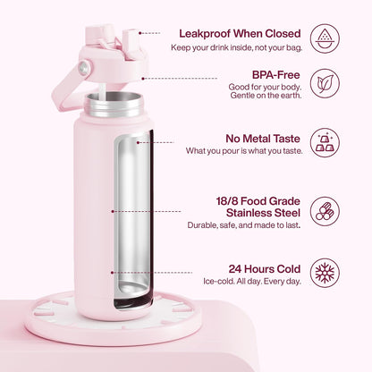 Insulated Water Bottle with Straw Stainless Steel Water Bottle, Leak-Proof, BPA-Free, Double Wall Vacuum Keeps Cold for 24 Hours for Sports, Travel, School (26 oz, Cotton Candy) - Colors B