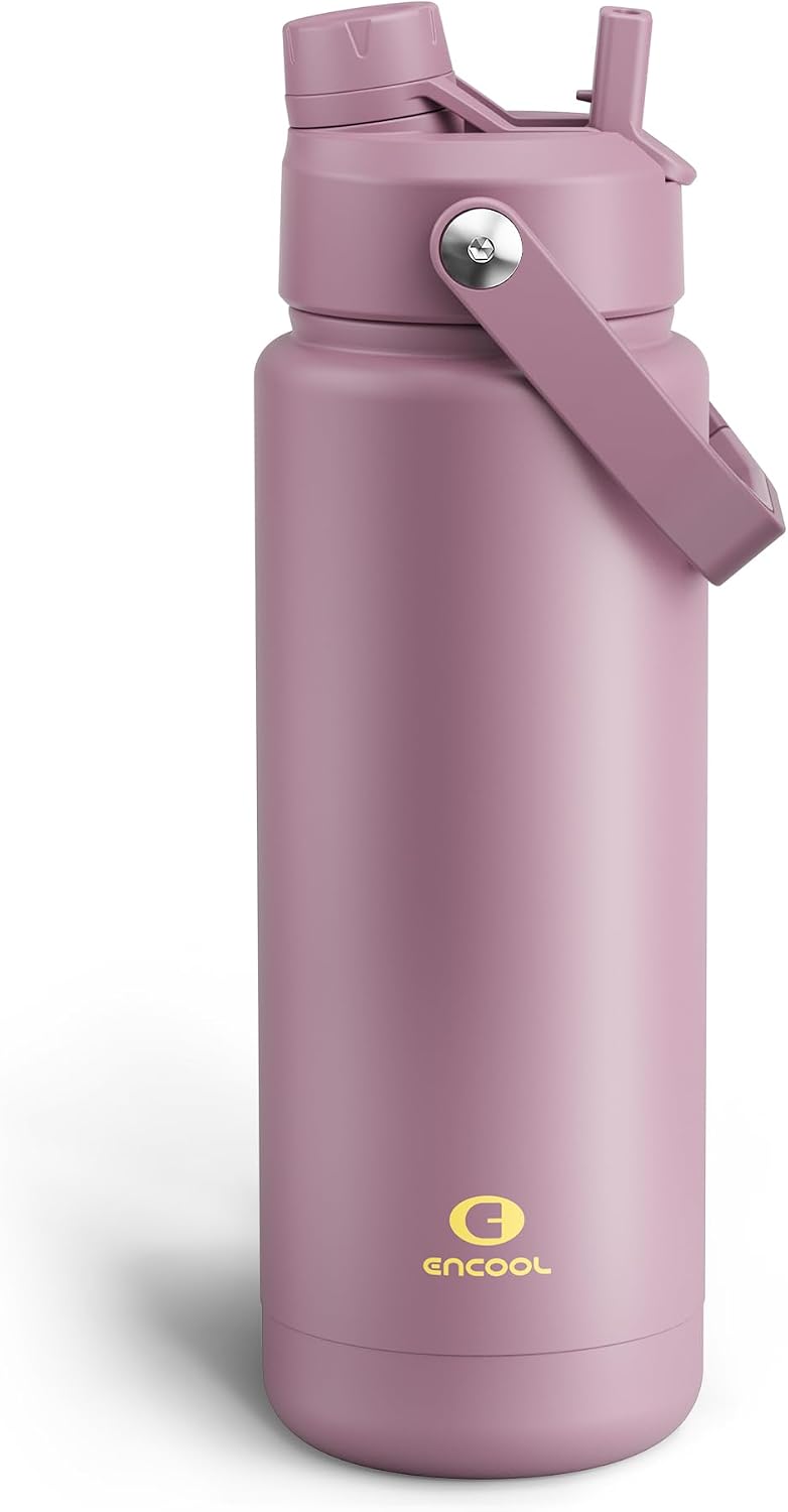 Insulated Water Bottle with Straw Stainless Steel Water Bottle, Leak-Proof, BPA-Free, Double Wall Vacuum Keeps Cold for 24 Hours for Sports, Travel, School (26 oz, Cotton Candy) - Colors B