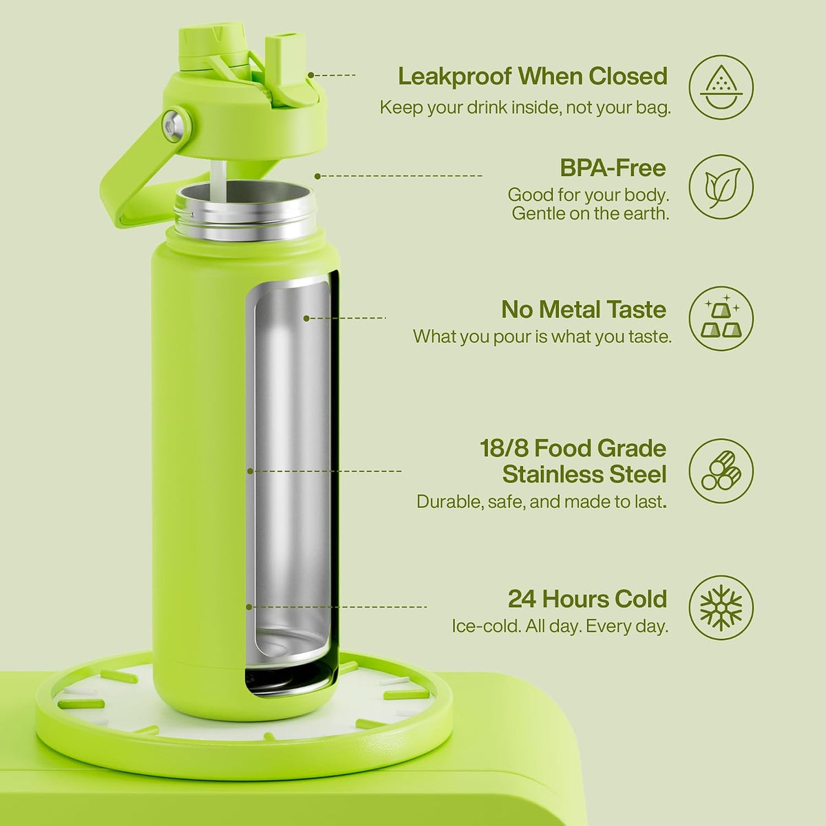 Insulated Water Bottle with Straw Stainless Steel Water Bottle, Leak-Proof, BPA-Free, Double Wall Vacuum Keeps Cold for 24 Hours for Sports, Travel, School (26 oz, Cotton Candy) - Colors B
