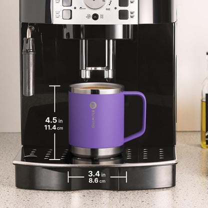Insulated Coffee Mug with Lid, 12 oz Travel Coffee mug with handle Double Wall Stainless Steel Travel Tumbler Cup, Spill Proof (Purple)