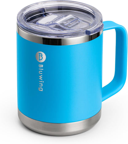 Insulated Coffee Mug with Lid, 12 oz Travel Coffee mug with handle Double Wall Stainless Steel Travel Tumbler Cup, Spill Proof (Purple)