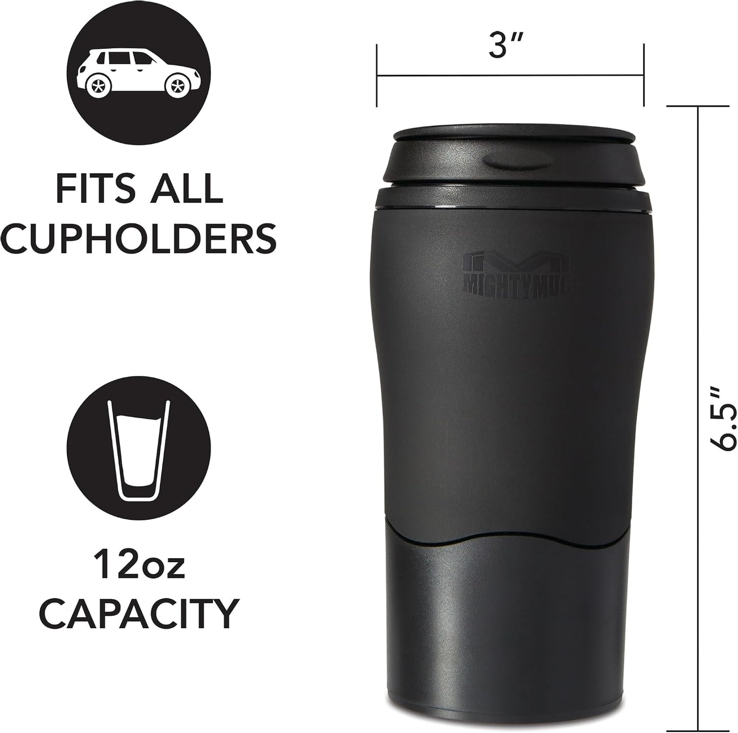 Plastic Travel Mug, No Spill Double Wall Tumbler, Cold/Hot, Cup-Holder Friendly, Dishwasher Safe, (Gray, 12oz)