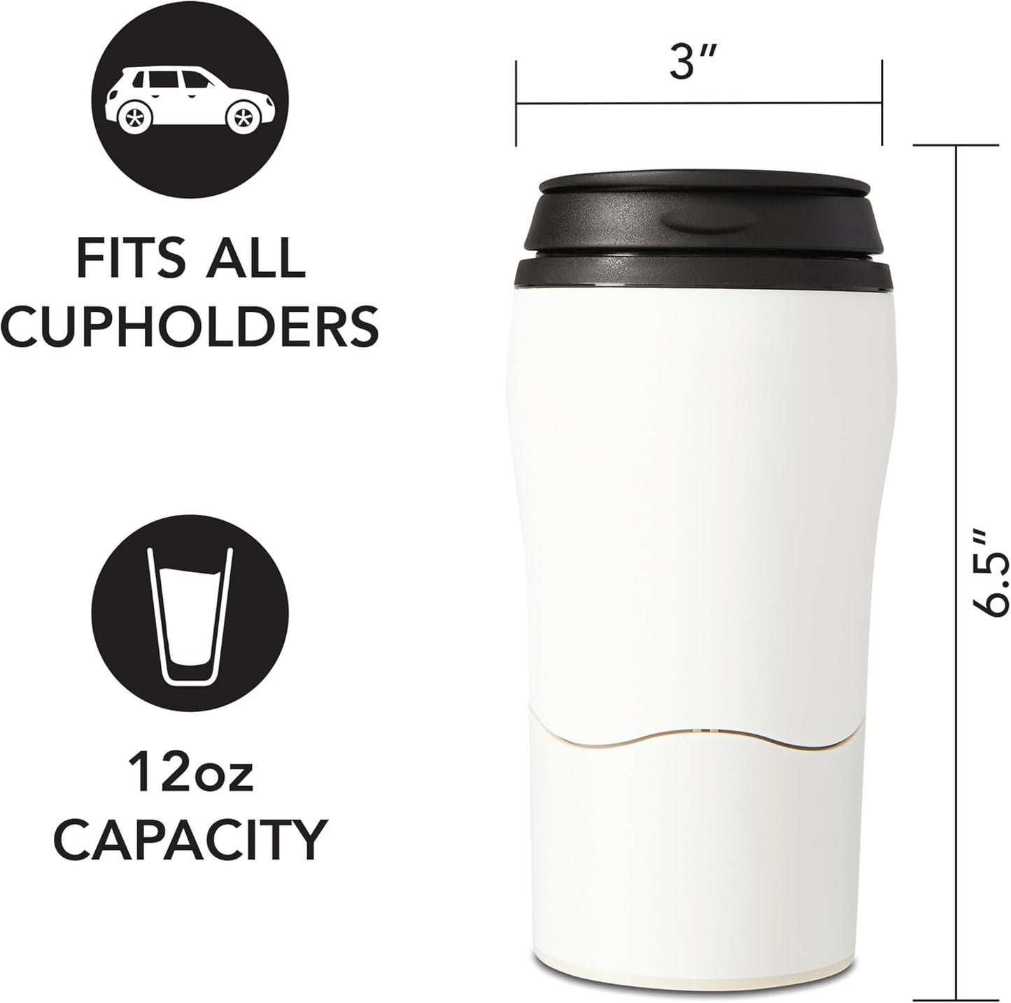 Plastic Travel Mug, No Spill Double Wall Tumbler, Cold/Hot, Cup-Holder Friendly, Dishwasher Safe, (Gray, 12oz)