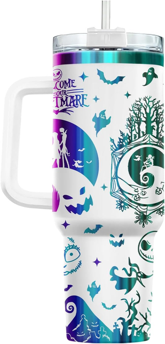 Gothic Skeleton Couple Spooky Christmas 40oz Tumbler with Handle Straw