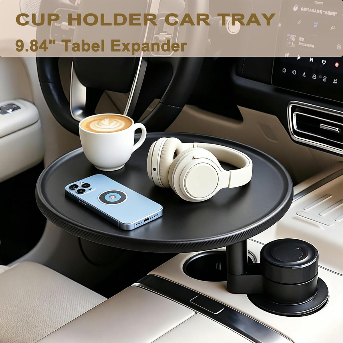 Cup Holder Car Tray, Car Cup Holder Tray Table for Snak Dining & Work, Universal Swivel Arm fit for Most Vehicles (Plastic)