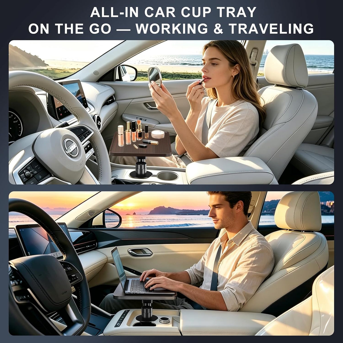 Cup Holder Car Tray, Car Cup Holder Tray Table for Snak Dining & Work, Universal Swivel Arm fit for Most Vehicles (Plastic)