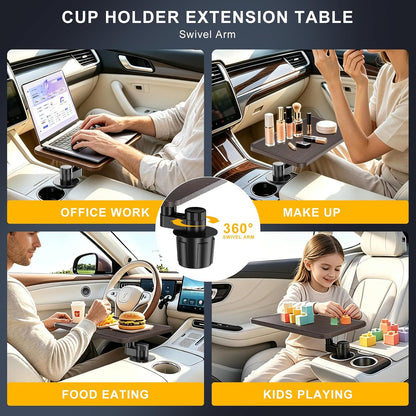 Cup Holder Car Tray, Car Cup Holder Tray Table for Snak Dining & Work, Universal Swivel Arm fit for Most Vehicles (Plastic)