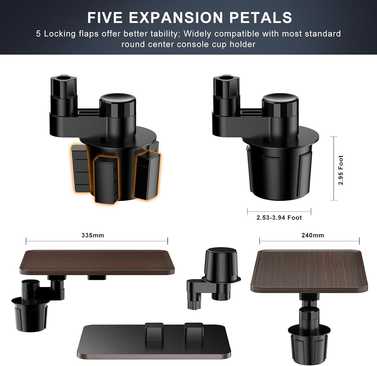 Cup Holder Car Tray, Car Cup Holder Tray Table for Snak Dining & Work, Universal Swivel Arm fit for Most Vehicles (Plastic)