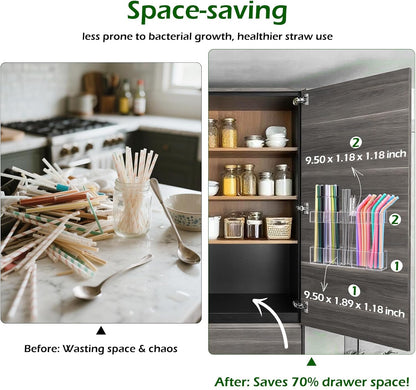 Adhesive Straw Holder for Cabinet Door, Inside Cabinet Straw Organizer