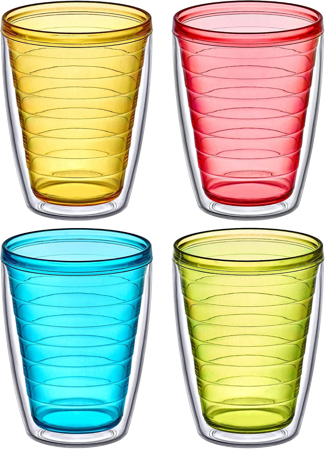 Alaska - 16-Ounce Insulated Tumblers (Set of 4), Double-Wall Drinking Glasses, Mixed-Color Reusable Cups, BPA-Free, Shatter-Proof, Dishwasher-Safe