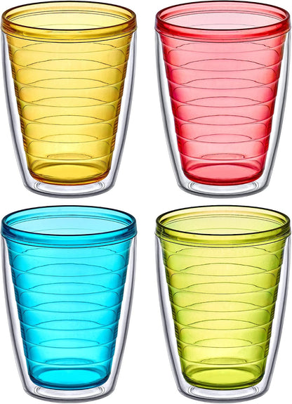 Alaska - 16-Ounce Insulated Tumblers (Set of 4), Double-Wall Drinking Glasses, Mixed-Color Reusable Cups, BPA-Free, Shatter-Proof, Dishwasher-Safe