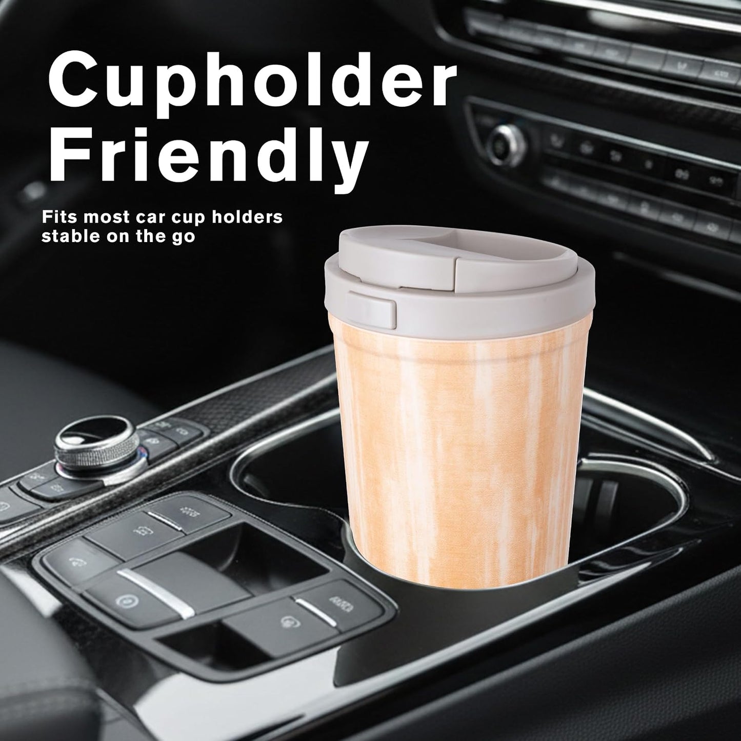 13oz Insulated Travel Coffee Mug, Hot & Iced Coffee Cups with Lids, White | 100% Leak Proof, Stainless Steel Vacuum Insulated, Cup holder Friendly, One-Touch Open, To Go, Reusable, Coffee Tumbler
