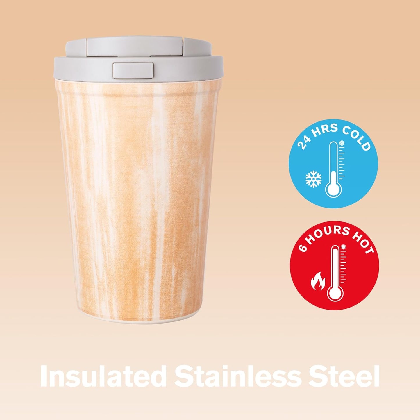 13oz Insulated Travel Coffee Mug, Hot & Iced Coffee Cups with Lids, White | 100% Leak Proof, Stainless Steel Vacuum Insulated, Cup holder Friendly, One-Touch Open, To Go, Reusable, Coffee Tumbler