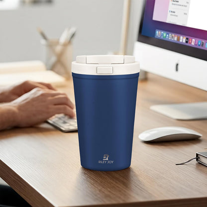 13oz Insulated Travel Coffee Mug, Hot & Iced Coffee Cups with Lids, White | 100% Leak Proof, Stainless Steel Vacuum Insulated, Cup holder Friendly, One-Touch Open, To Go, Reusable, Coffee Tumbler