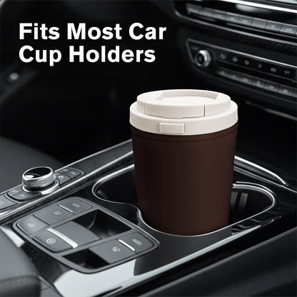 13oz Insulated Travel Coffee Mug, Hot & Iced Coffee Cups with Lids, White | 100% Leak Proof, Stainless Steel Vacuum Insulated, Cup holder Friendly, One-Touch Open, To Go, Reusable, Coffee Tumbler