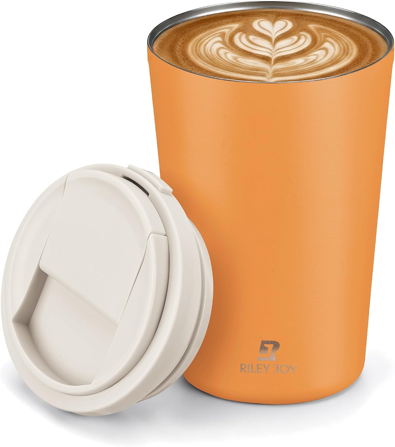 13oz Insulated Travel Coffee Mug, Hot & Iced Coffee Cups with Lids, White | 100% Leak Proof, Stainless Steel Vacuum Insulated, Cup holder Friendly, One-Touch Open, To Go, Reusable, Coffee Tumbler