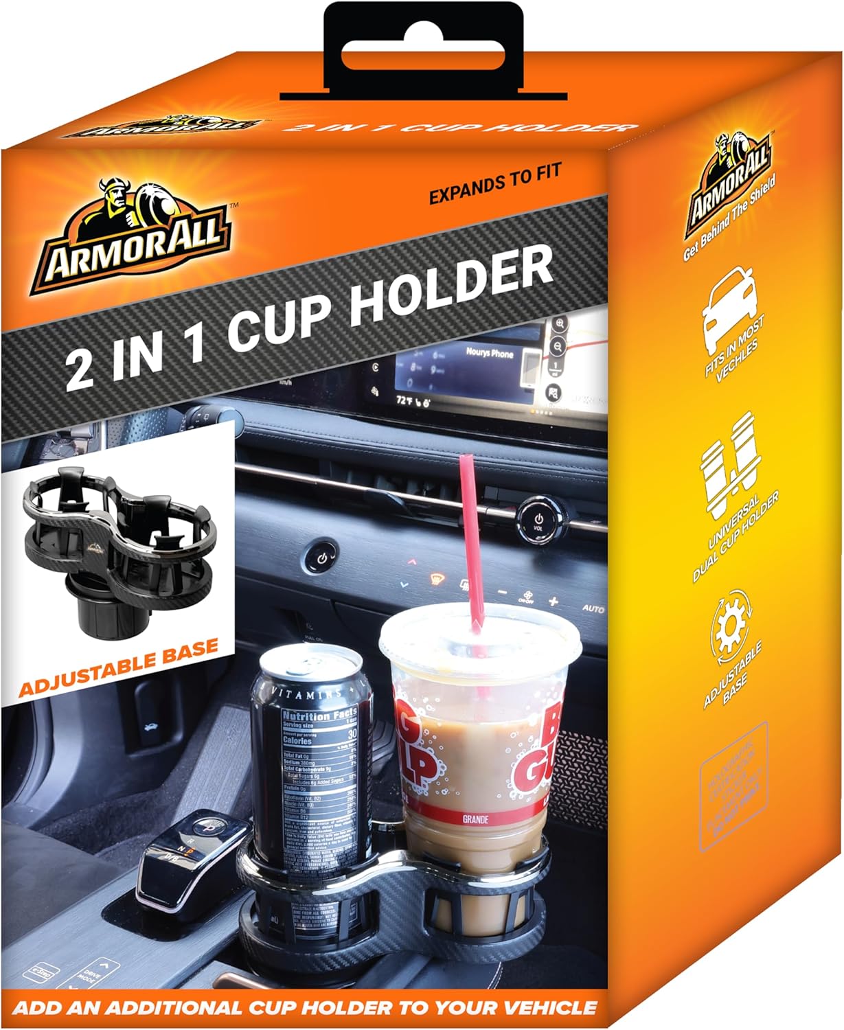 Cupholder 2 in 1 Expander, Turn 1 Cupholder to 2, Dual Drink Holder Expander with Adjustable Expandable Base to Fit Most Cars and Vehicles, Secure Hold with Drink Grips