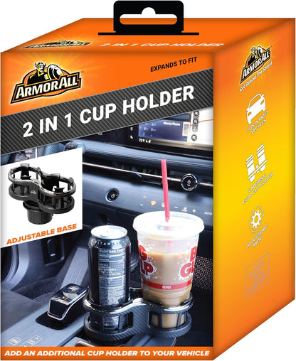 Cupholder 2 in 1 Expander, Turn 1 Cupholder to 2, Dual Drink Holder Expander with Adjustable Expandable Base to Fit Most Cars and Vehicles, Secure Hold with Drink Grips