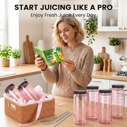 10pack 16oz Glass Juice Bottles with Lids & Straws & Juicing Recipe