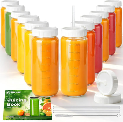 10pack 16oz Glass Juice Bottles with Lids & Straws & Juicing Recipe