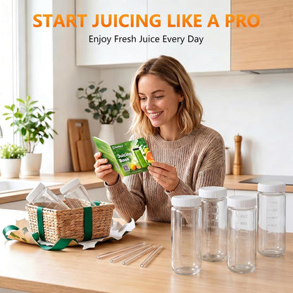 10pack 16oz Glass Juice Bottles with Lids & Straws & Juicing Recipe