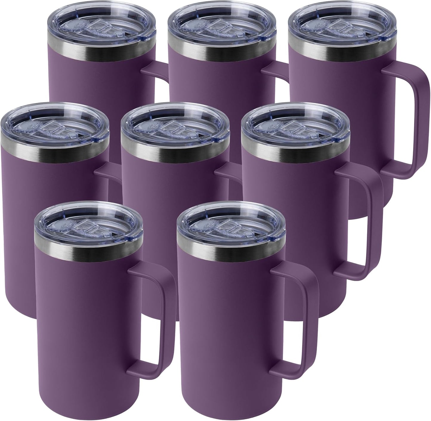 DOMICARE 24oz Mug with Handle and Lid, Stainless Steel Coffee Mug, Reusable Insulated Cup, Travel Mug with Handle, Double Wall Vacuum Coffee Tumbler for Men and Women, White, Pack 1