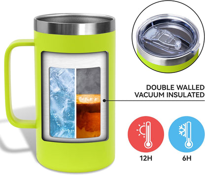 DOMICARE 24oz Mug with Handle and Lid, Stainless Steel Coffee Mug, Reusable Insulated Cup, Travel Mug with Handle, Double Wall Vacuum Coffee Tumbler for Men and Women, White, Pack 1
