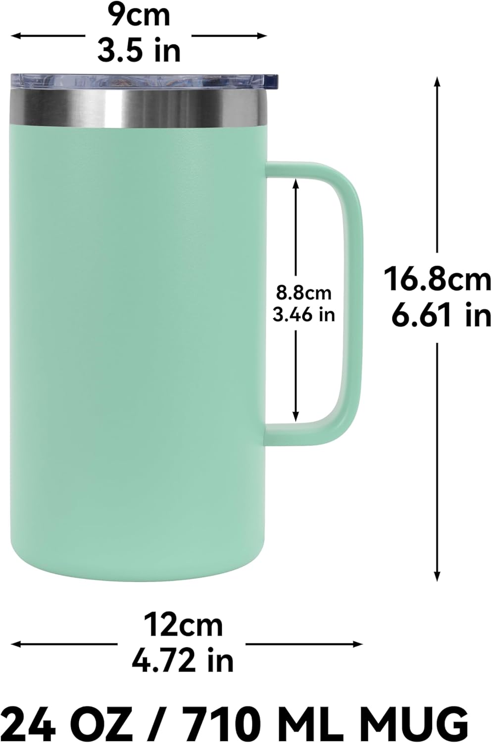 DOMICARE 24oz Mug with Handle and Lid, Stainless Steel Coffee Mug, Reusable Insulated Cup, Travel Mug with Handle, Double Wall Vacuum Coffee Tumbler for Men and Women, White, Pack 1