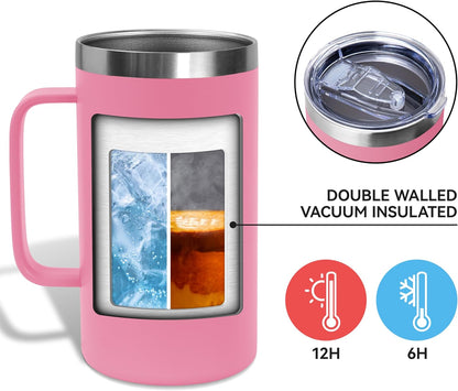 DOMICARE 24oz Mug with Handle and Lid, Stainless Steel Coffee Mug, Reusable Insulated Cup, Travel Mug with Handle, Double Wall Vacuum Coffee Tumbler for Men and Women, White, Pack 1