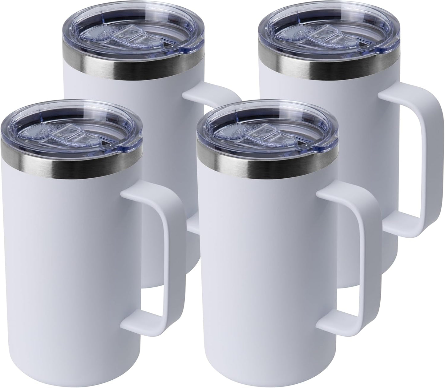 DOMICARE 24oz Mug with Handle and Lid, Stainless Steel Coffee Mug, Reusable Insulated Cup, Travel Mug with Handle, Double Wall Vacuum Coffee Tumbler for Men and Women, White, Pack 1