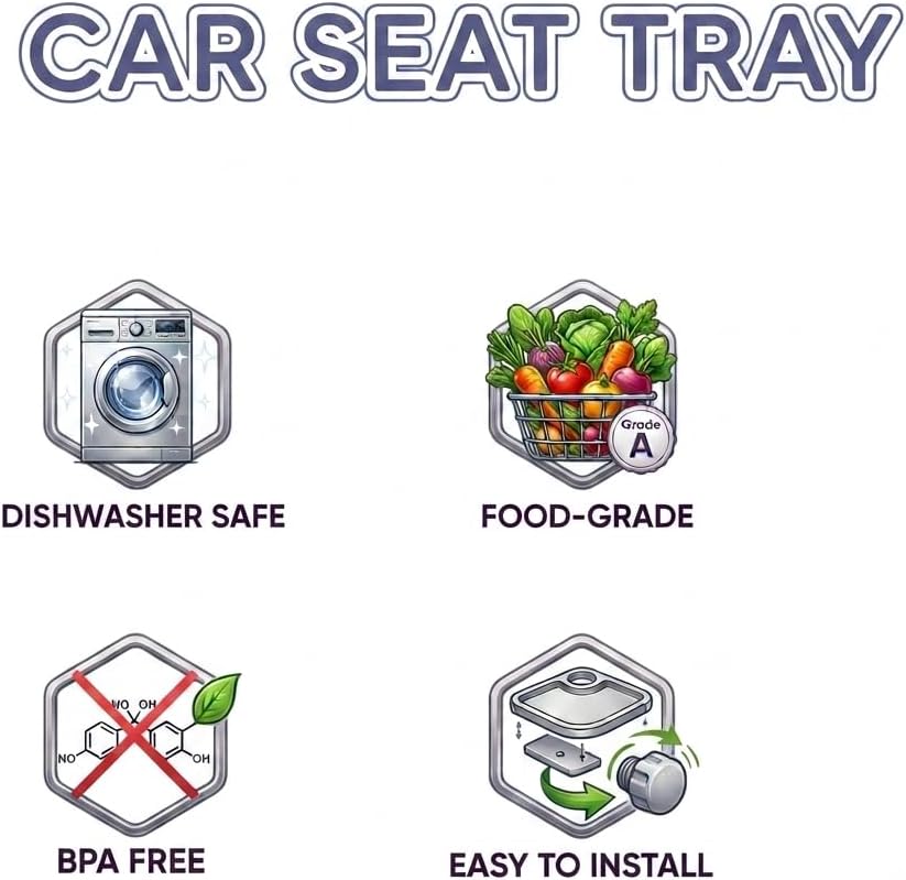 Car Seat Tray, Adjustable Base and Silicone-Supported Anti-Shake Cup Holder, Car Seat Tray for Kids Travel, Car Seat Snack Tray, Car Tray for Toddler, Family Road Trip Essentials for Kids