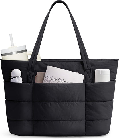 Nylon Puffer Tote Bag for Women, Puffy Work Nurse Teacher Tote Bag, Quilted Shoulder Bag for Travel, Gym, Gifts