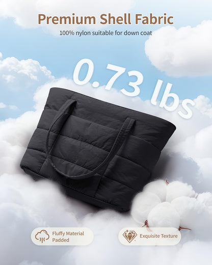 Nylon Puffer Tote Bag for Women, Puffy Work Nurse Teacher Tote Bag, Quilted Shoulder Bag for Travel, Gym, Gifts