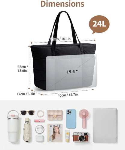 Nylon Puffer Tote Bag for Women, Puffy Work Nurse Teacher Tote Bag, Quilted Shoulder Bag for Travel, Gym, Gifts