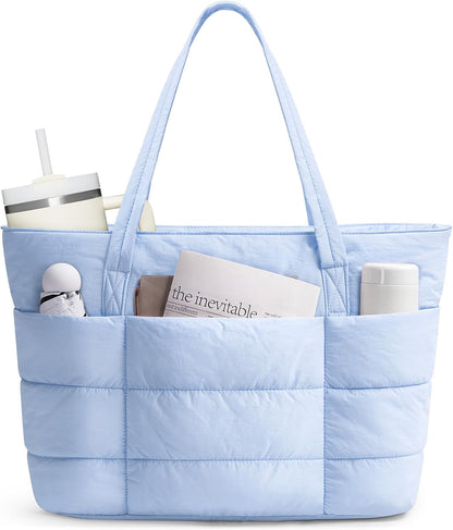 Nylon Puffer Tote Bag for Women, Puffy Work Nurse Teacher Tote Bag, Quilted Shoulder Bag for Travel, Gym, Gifts