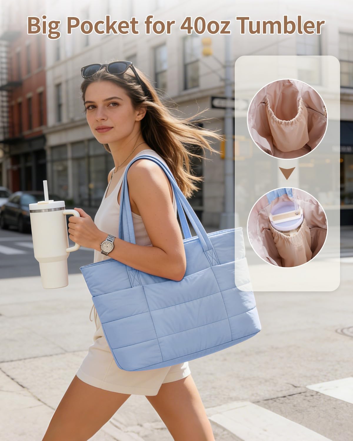 Nylon Puffer Tote Bag for Women, Puffy Work Nurse Teacher Tote Bag, Quilted Shoulder Bag for Travel, Gym, Gifts