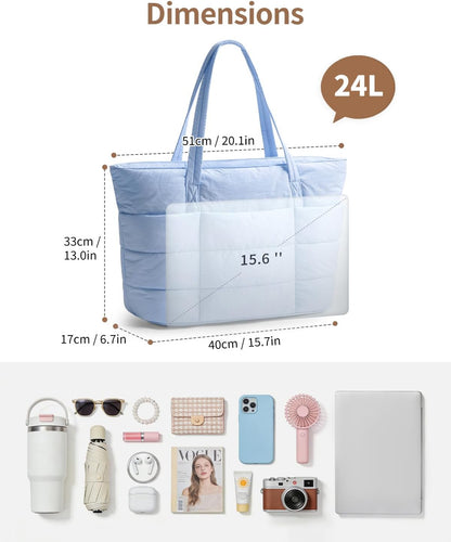 Nylon Puffer Tote Bag for Women, Puffy Work Nurse Teacher Tote Bag, Quilted Shoulder Bag for Travel, Gym, Gifts