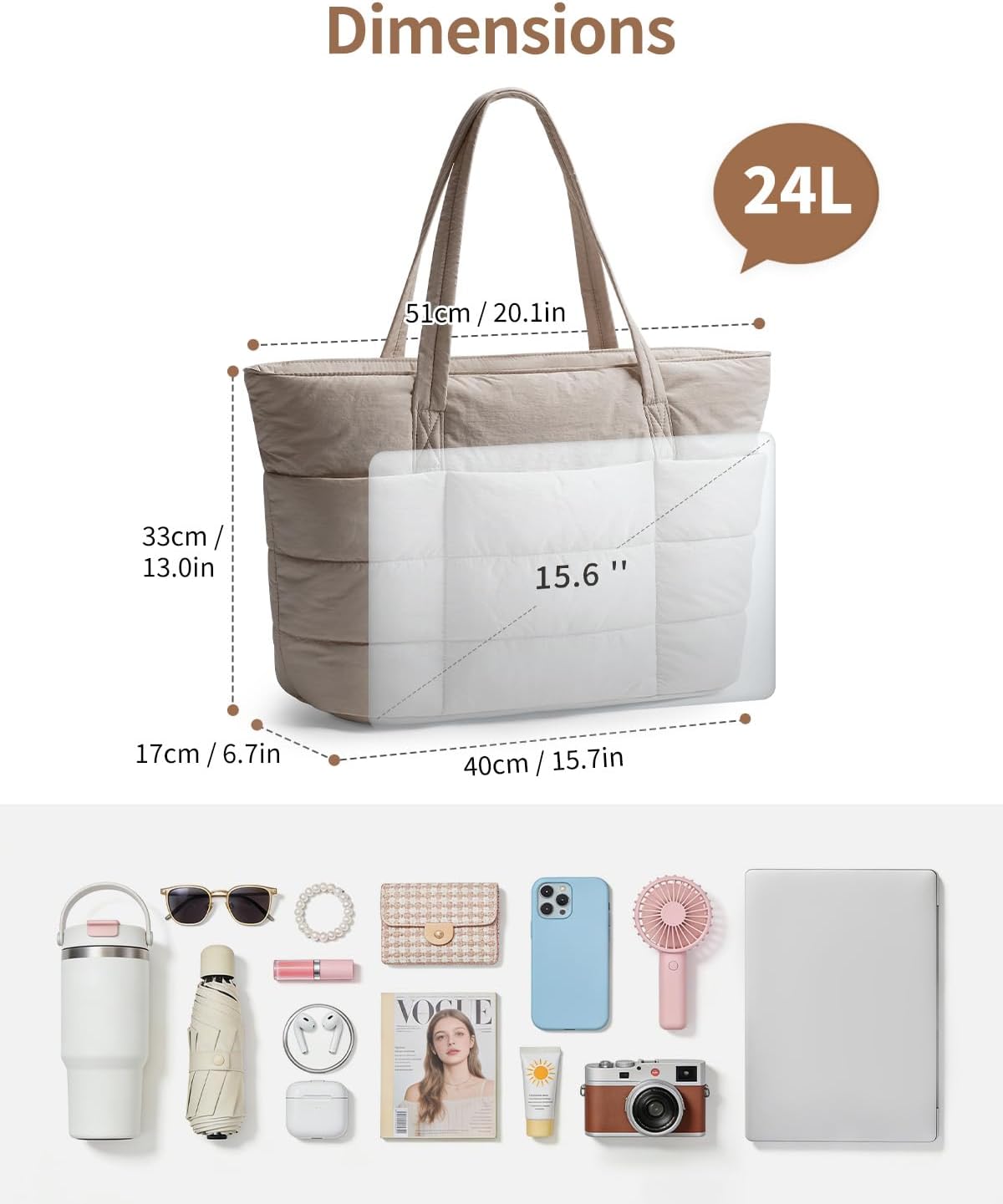 Nylon Puffer Tote Bag for Women, Puffy Work Nurse Teacher Tote Bag, Quilted Shoulder Bag for Travel, Gym, Gifts