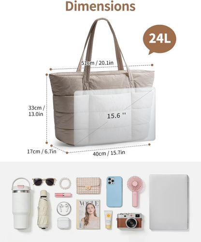 Nylon Puffer Tote Bag for Women, Puffy Work Nurse Teacher Tote Bag, Quilted Shoulder Bag for Travel, Gym, Gifts