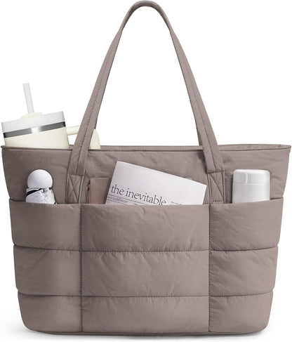 Nylon Puffer Tote Bag for Women, Puffy Work Nurse Teacher Tote Bag, Quilted Shoulder Bag for Travel, Gym, Gifts